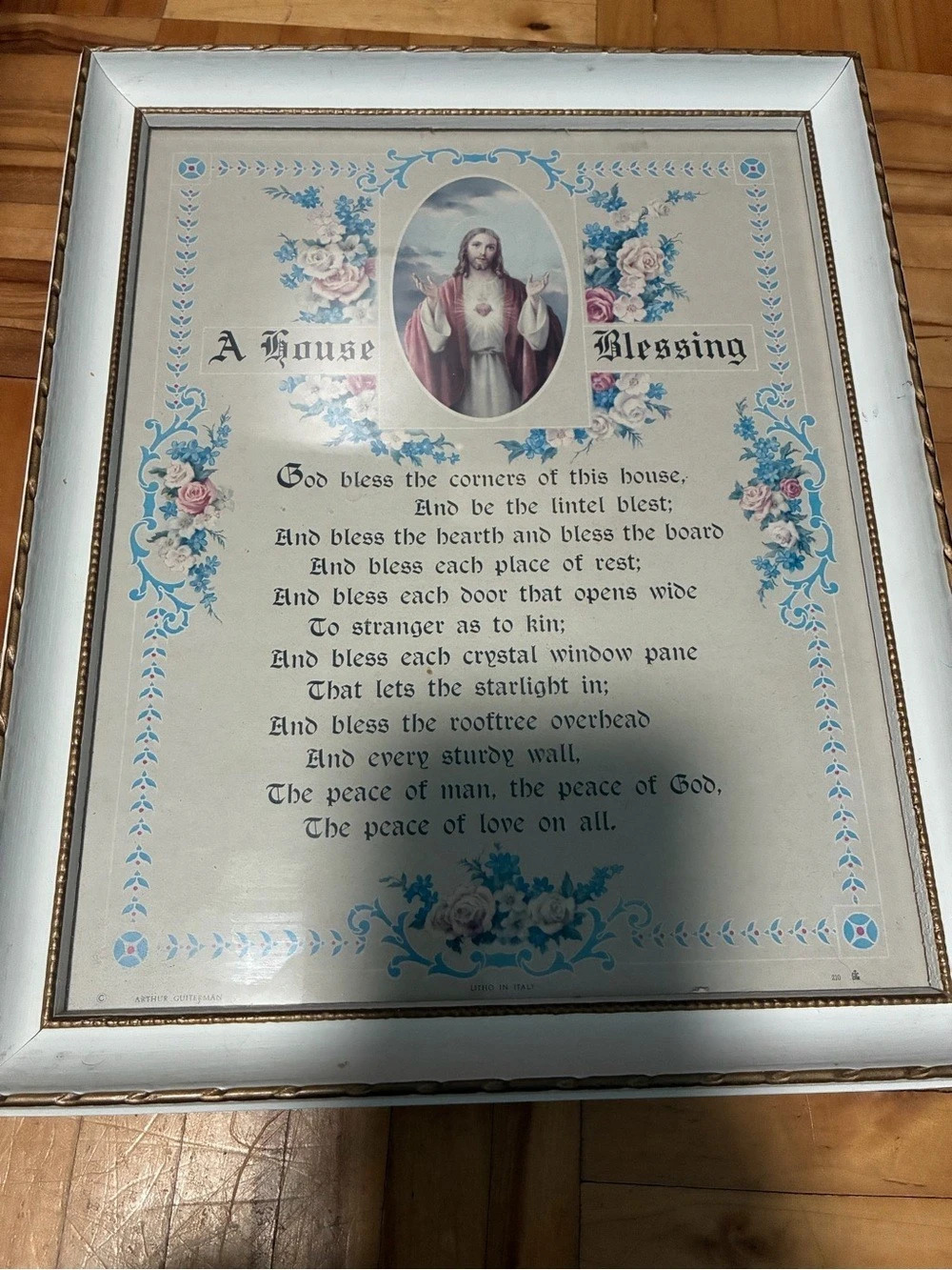 Framed House Blessing Print Blue & White
